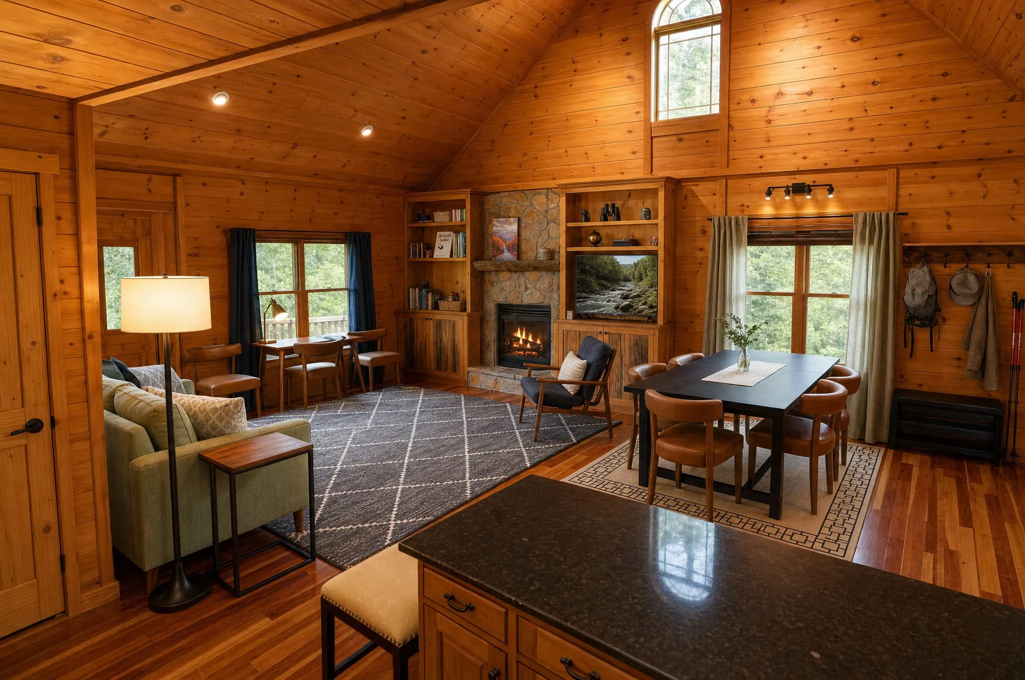 Open-plan view from the kitchen into the great room