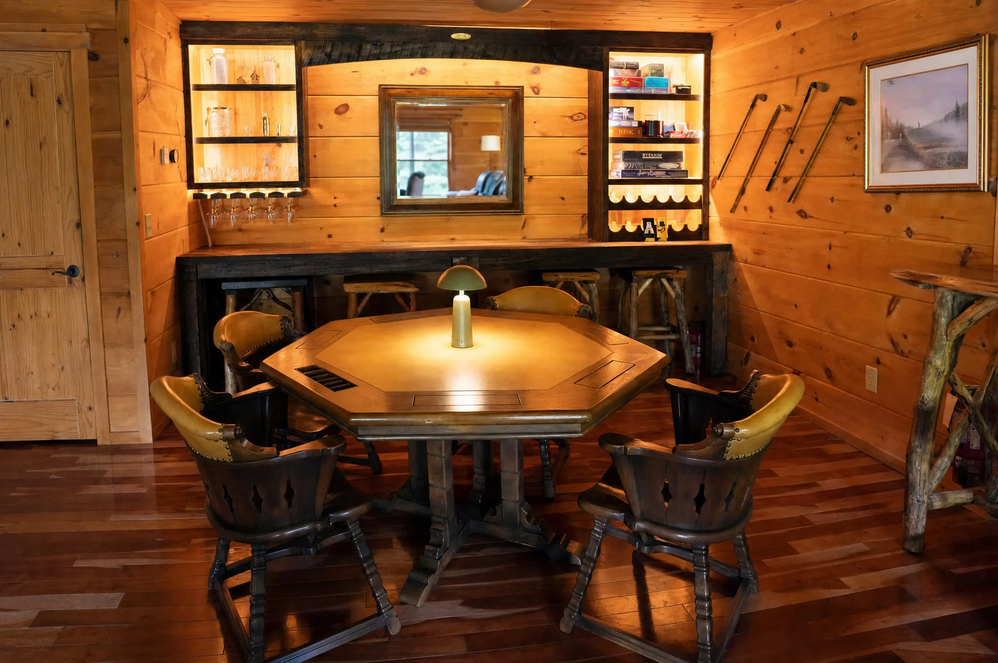 Game table and built-in bar in the rec room